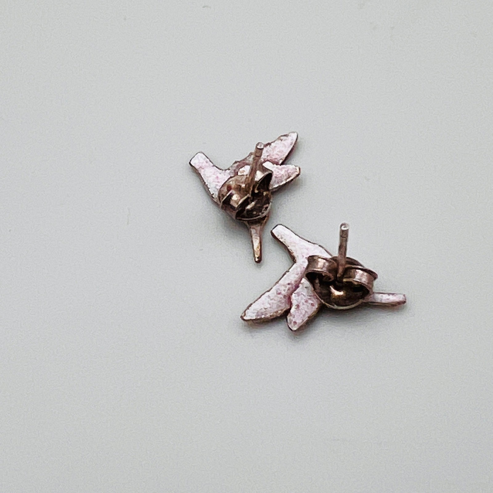 Vintage Enamel Hummingbird Stud Earrings Multi Color Silver Tone Bird Jewelry