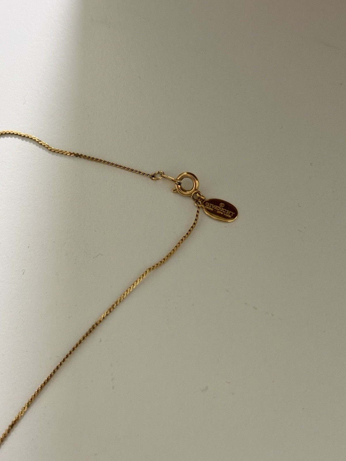 GIVENCHY G Logo Rhinestone Gold Tone Pendant Necklace 15”