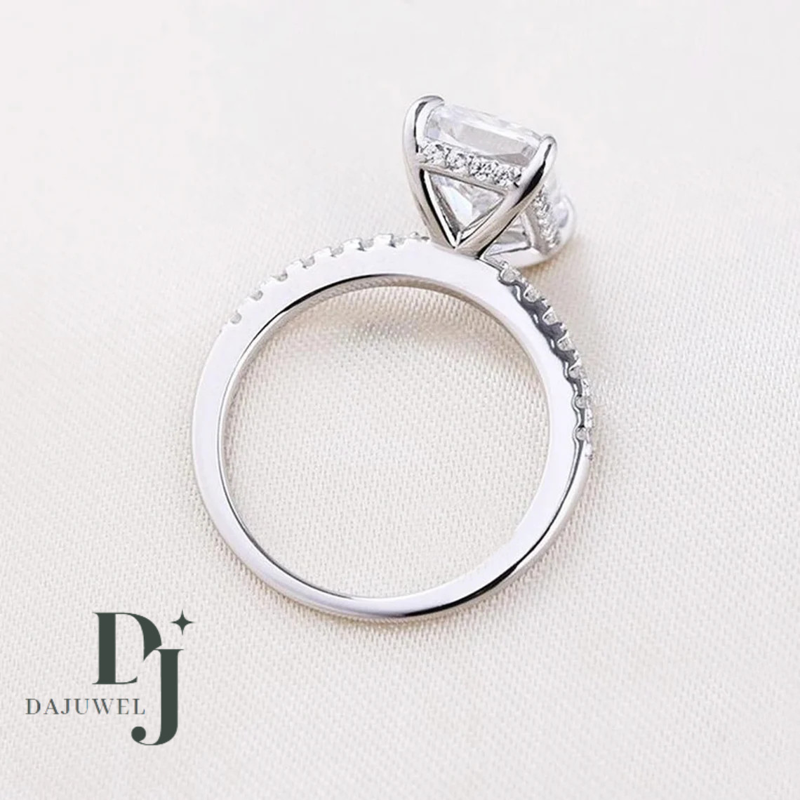 Bridal Set Moissanite Engagement Ring Solid 14K White Gold 3 Carat Radiant Cut