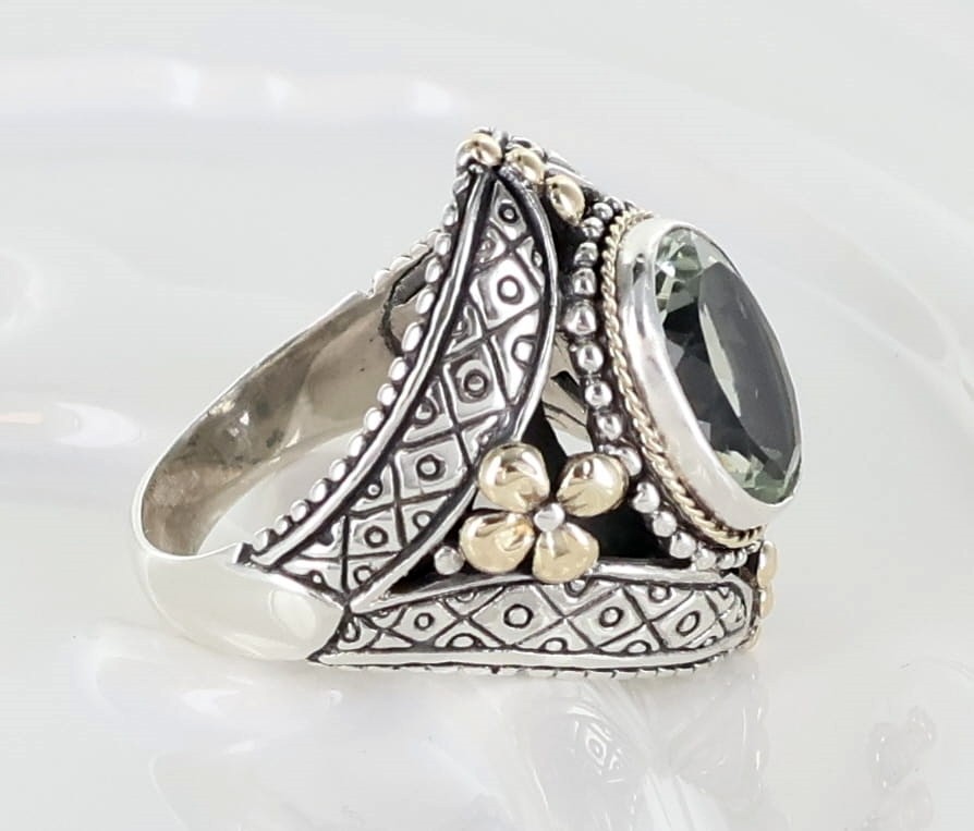 MIDAS STERLING SILVER & 14K YELLOW GOLD PERIDOT RING