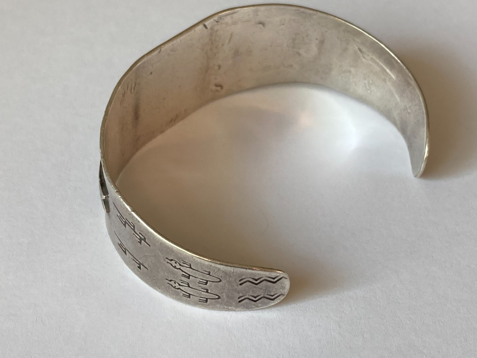 Rare Vtg XL Navajo Fred Harvey Era Coin Silver Bracelet w Cerrillos Stone