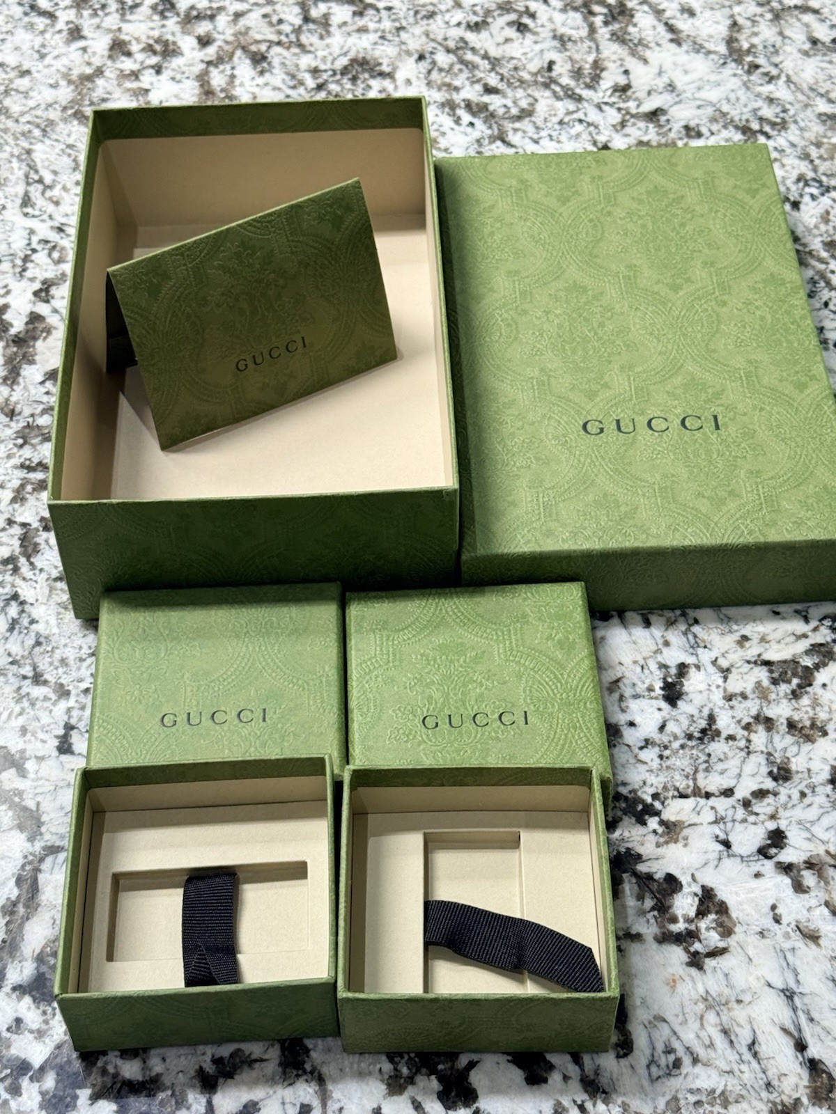 Gucci Empty Gift Box Lot w/ Dust Bag – Large Wallet/Scarf Box + 2 Small Jewelry