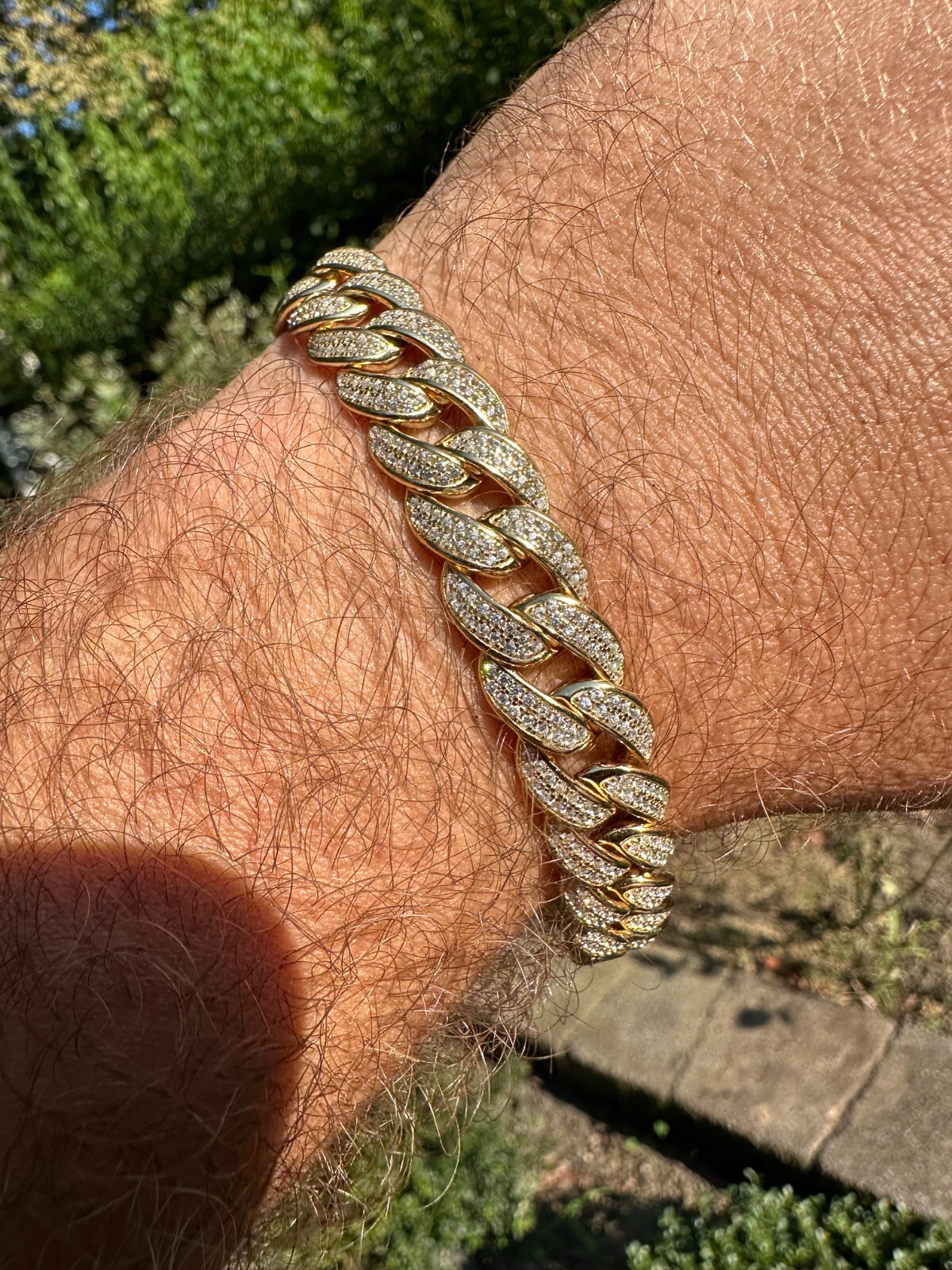 Mens Miami Cuban Link Bracelet Real Icy Solid 14k Gold Plated 925 Silver CZ 12mm