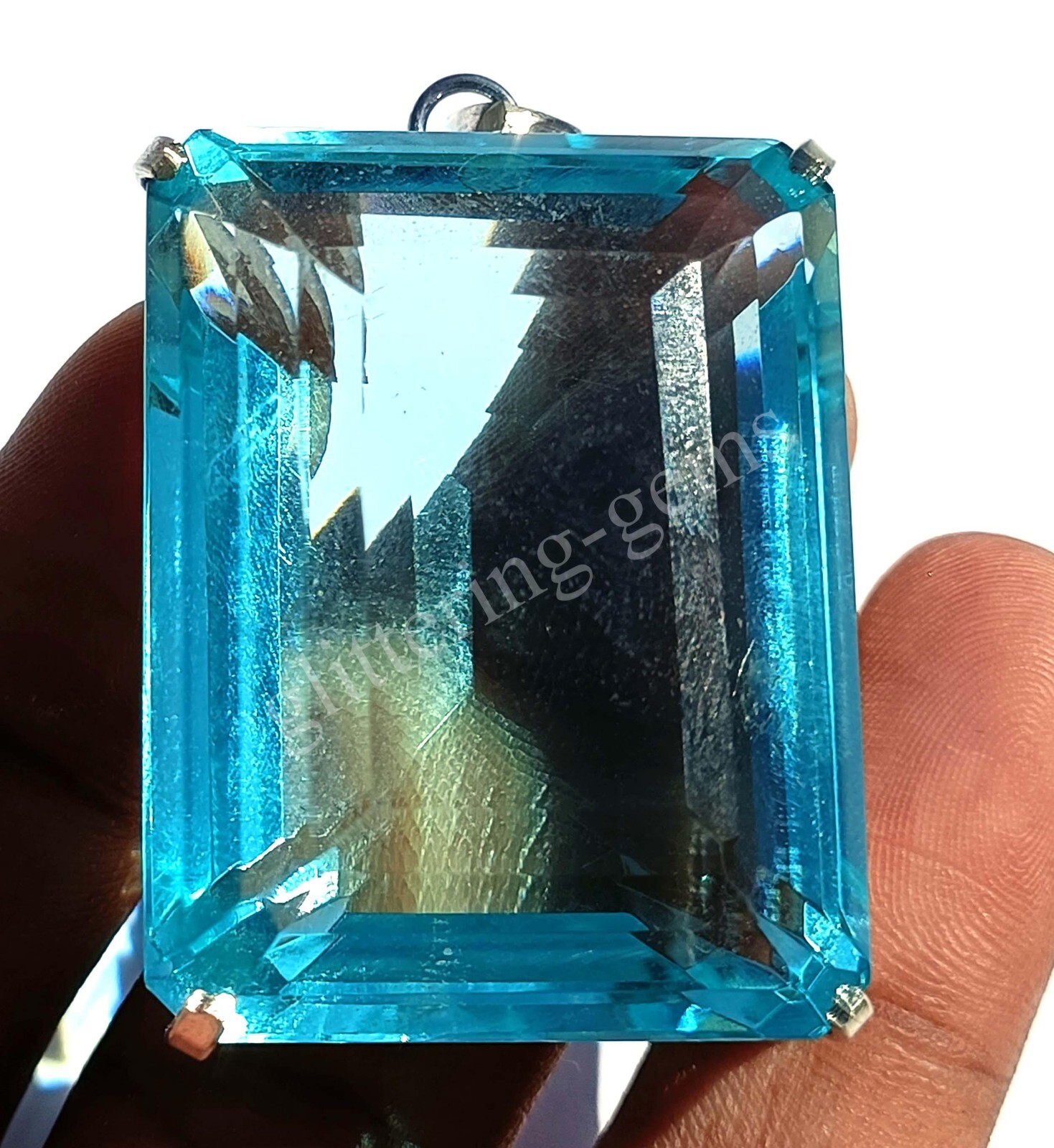 225.00 Ct Emerald Cut Natural Blue Aquamarine 925 Silver Pendant Loose Gems AJ21