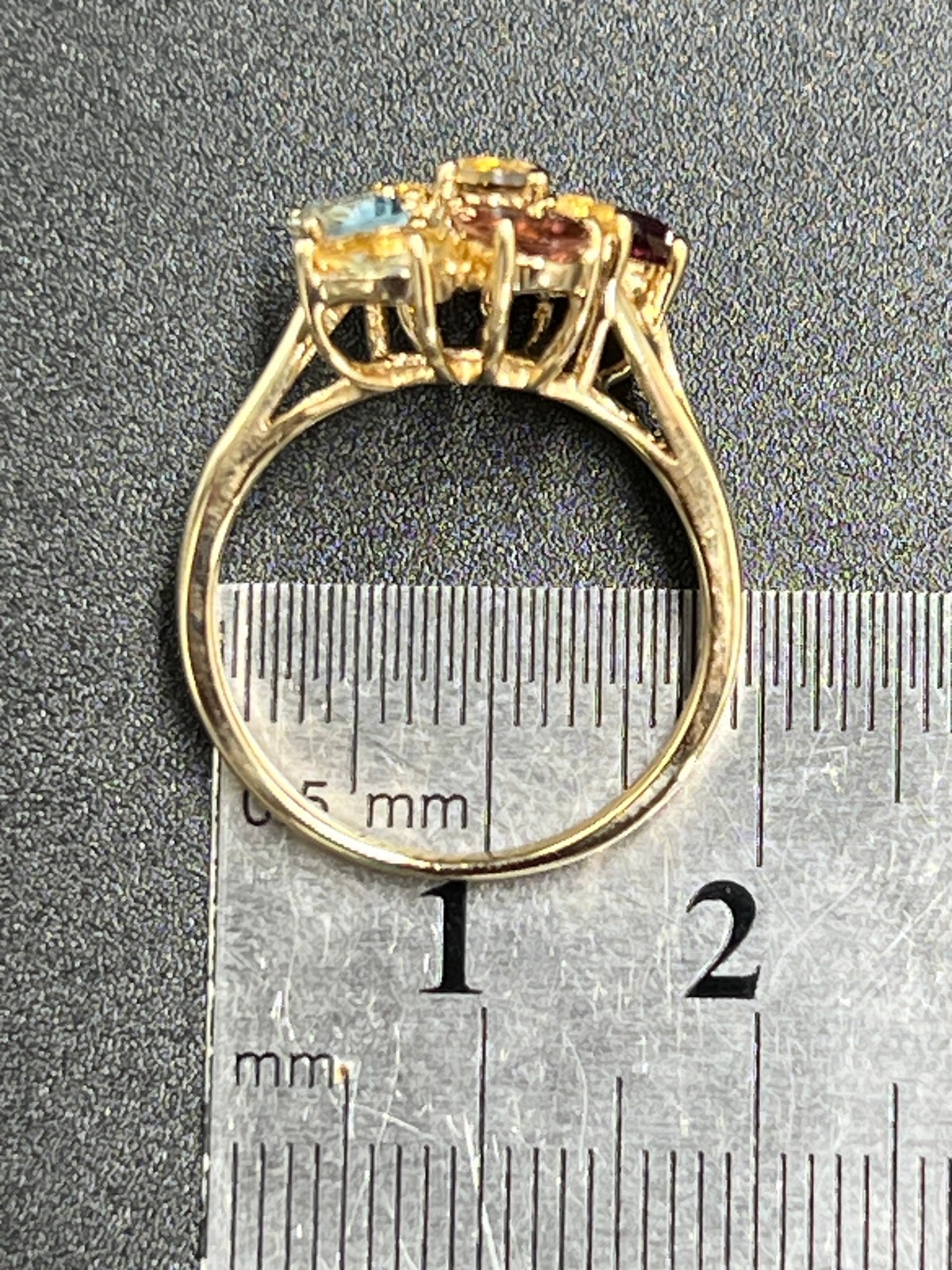 9ct Yellow Gold Ring Amethyst Topaz Garnet Sapphire Multi Gemstone 3.8g Stamped