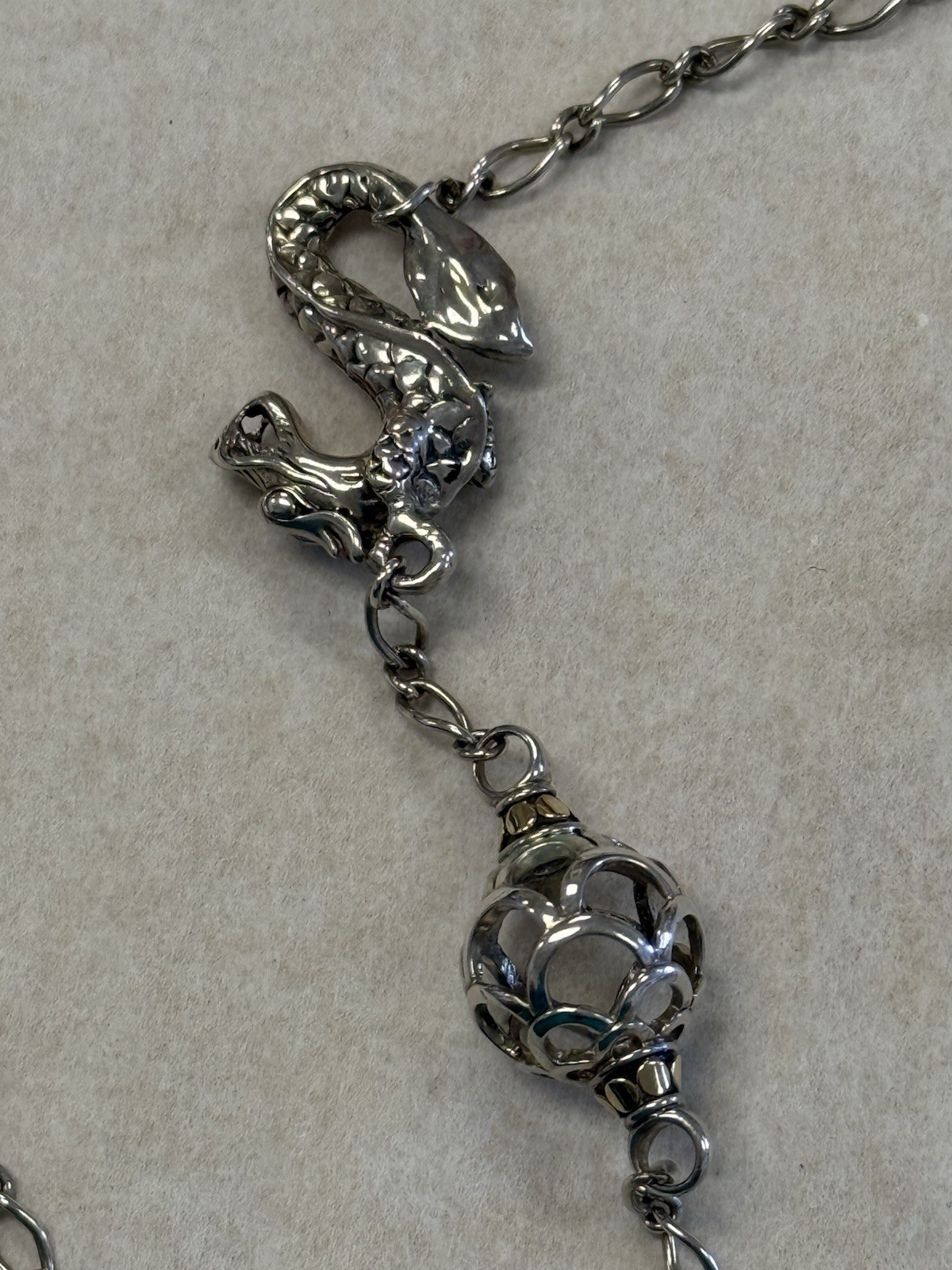 NWT John Hardy 925 Sterling 18k Gold Legends Naga Dragon Orb Necklace 50g 36”