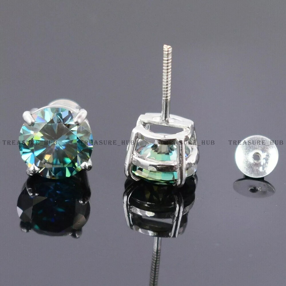 3.00 Ct Certified Round Cut Blue Diamond Studs Earrings in 925 Sterling Silver