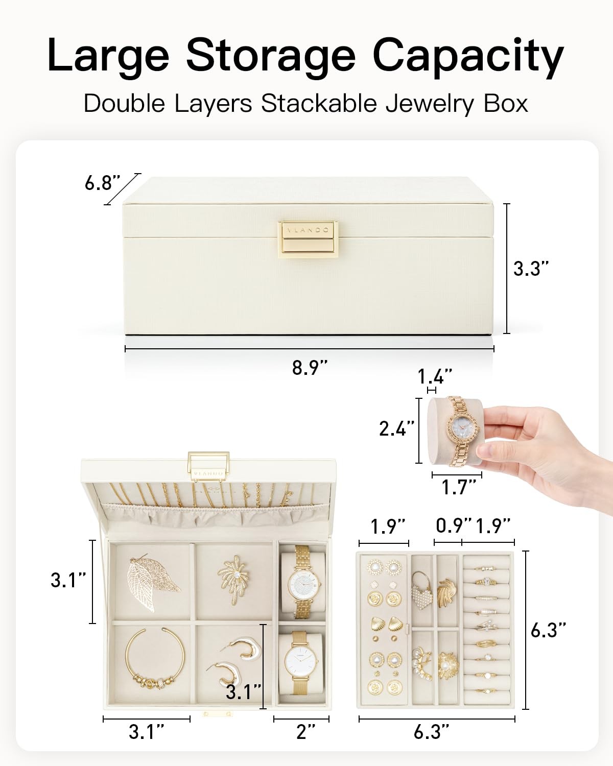 VLANDO Jewelry Organizer,2 Layer Jewelry Box Large Jewelry Organizer for Moth…