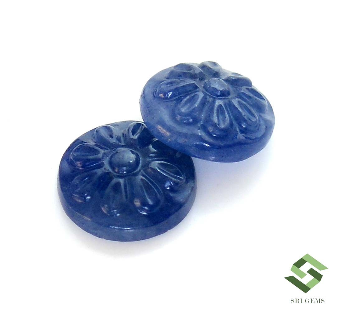 11.50 mm Natural Blue Sapphire Hand Made Carving Pair 10.97 CTS Loose Gemstones