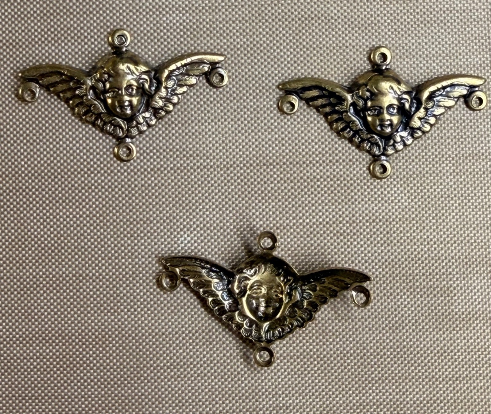 Vintage Brass Cherub Angel Connectors 28x18mm Winged Putti Jewelry Findings NOS