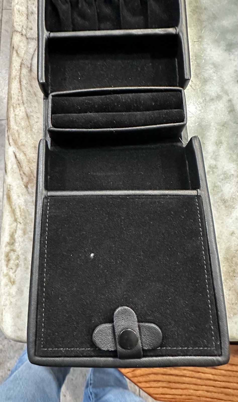 Black Leather Royce Suede Lined Travel Jewelry Box Push Lock Clasp And Handle