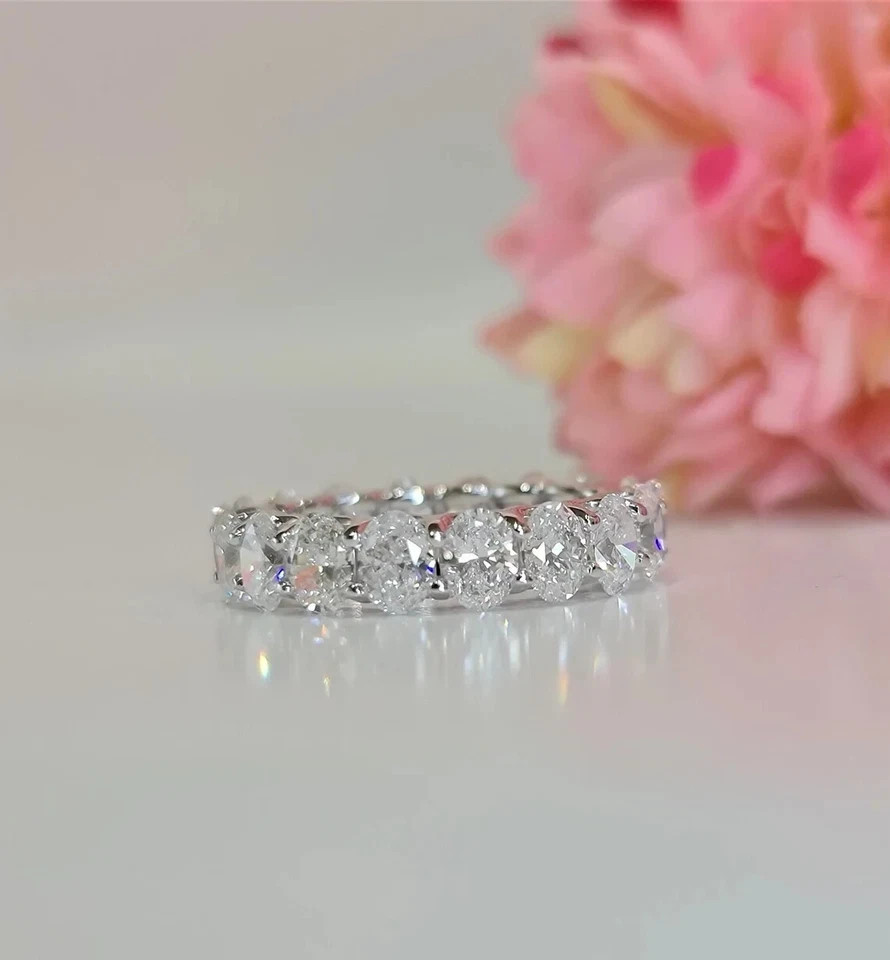 3 Carat Lab Grown Diamond Eternity Band Oval Cut 14k White Gold VVS E F CVD