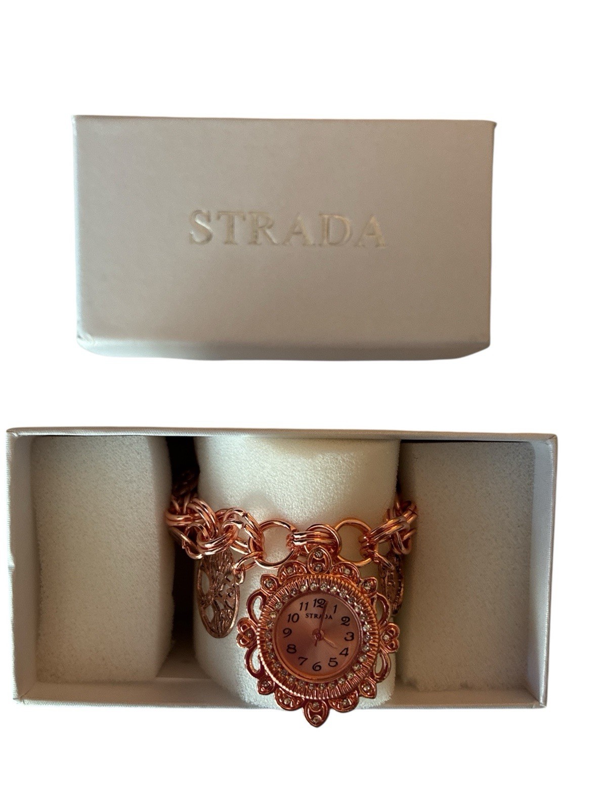 Strada Rose Gold Charm Bracelet Watch, Peace, Hope + More Charms, Gift Box New