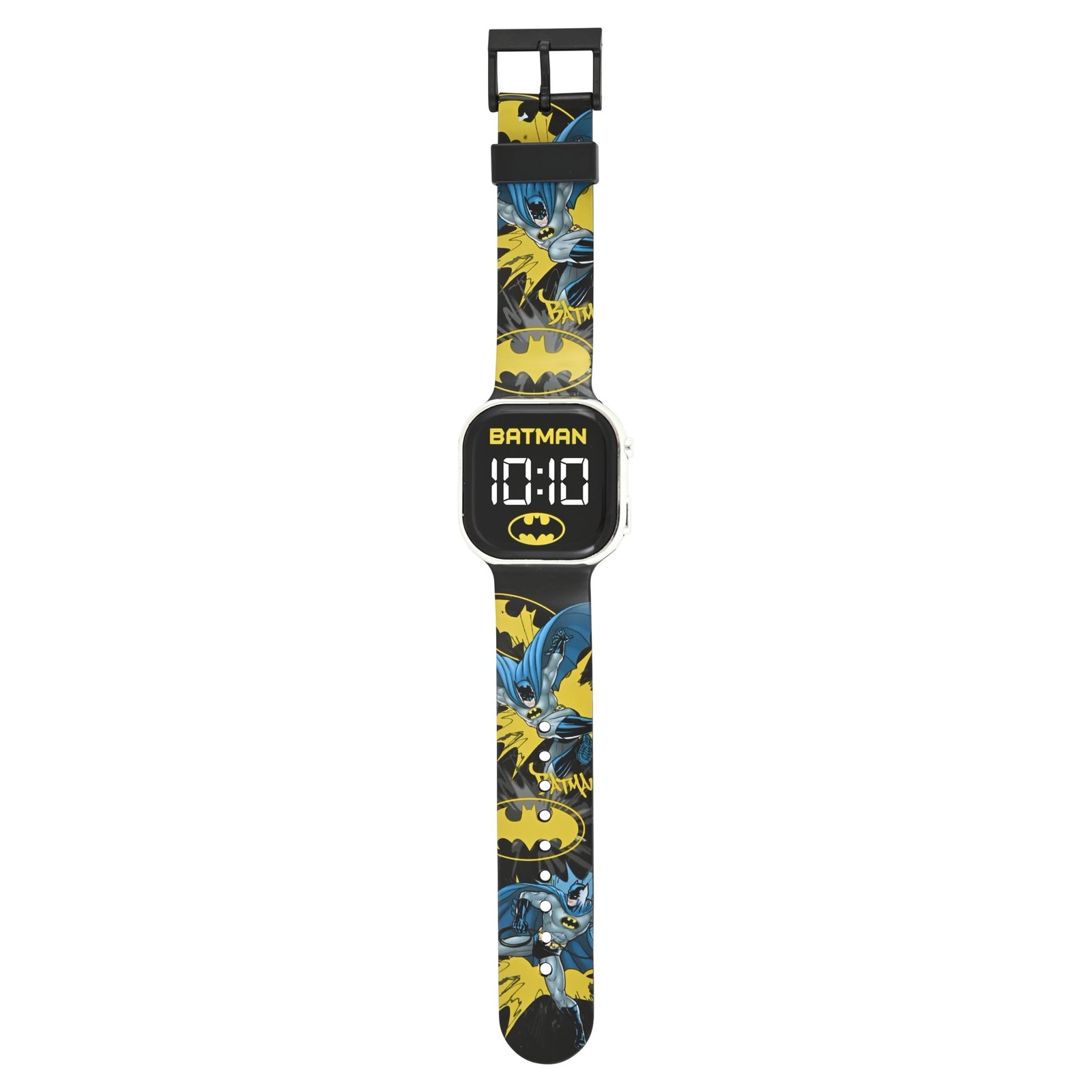 Batman Unisex Kids Square Case and Printed Silicone Strap LED Watch Multicolor