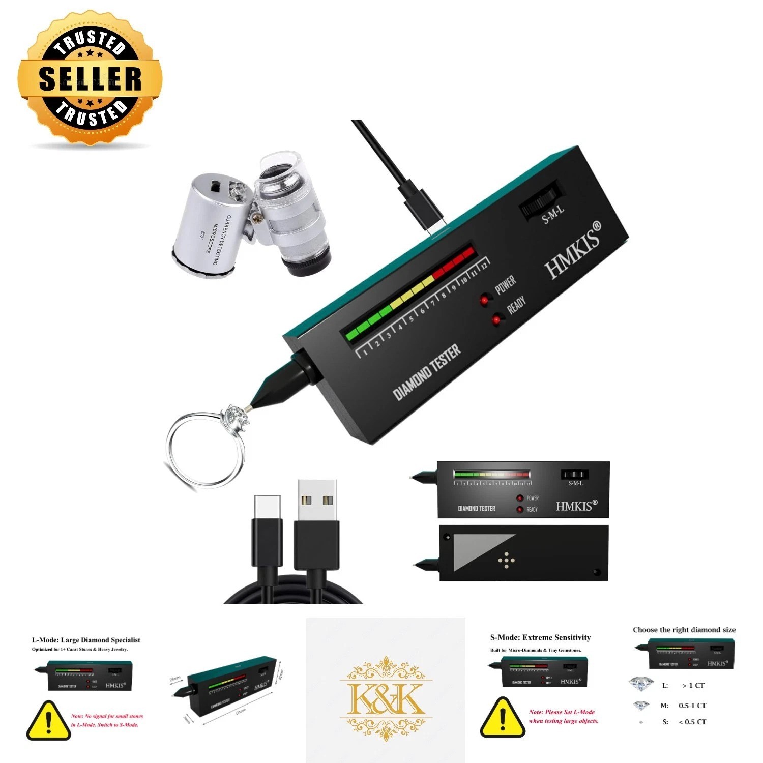 Diamond Tester with 60X Jewelry Loupe – Non-Rechargeable, User-Friendly Tool
