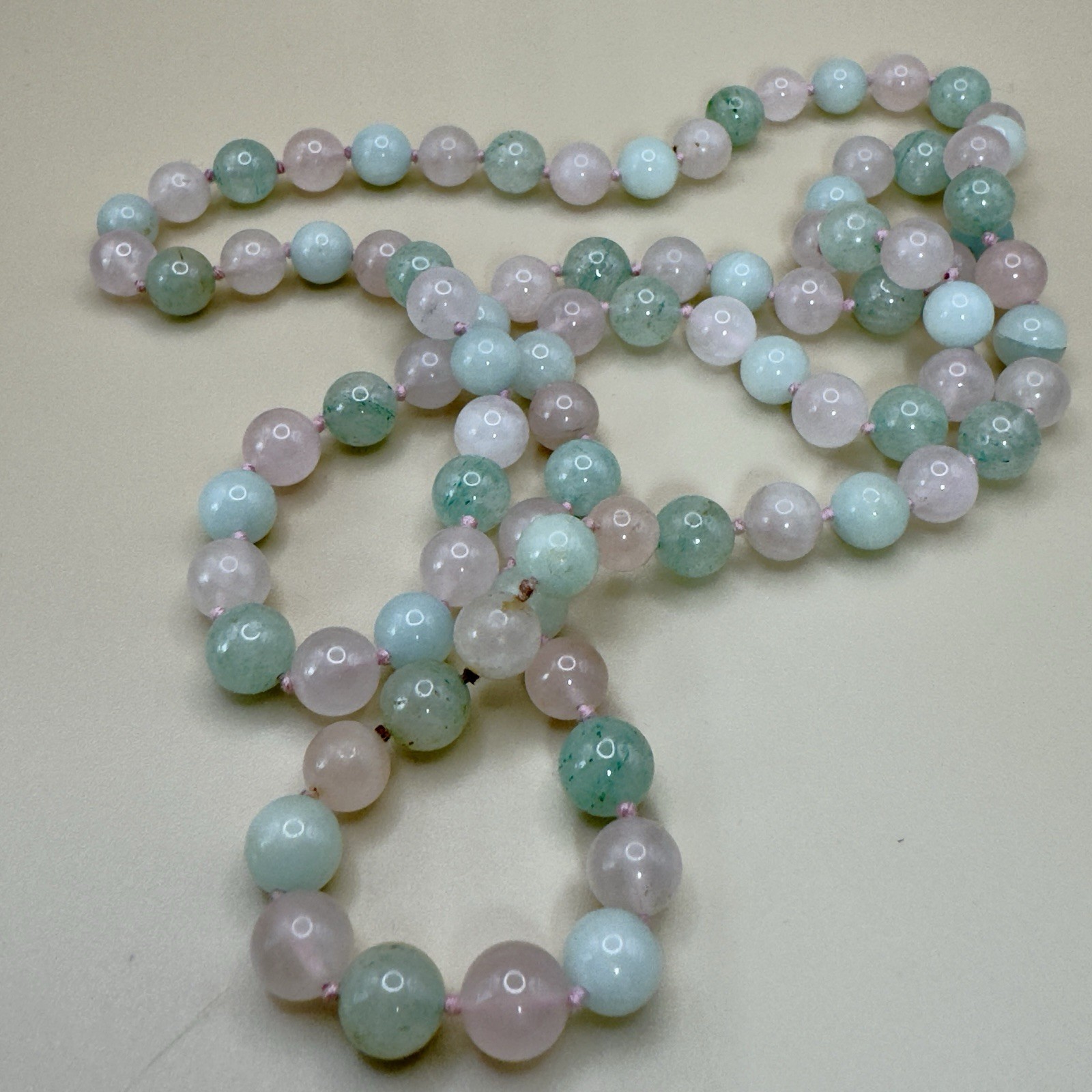 Pink And Green Gemstone Necklace Set, 24in Clasp And 32in Endless Strand