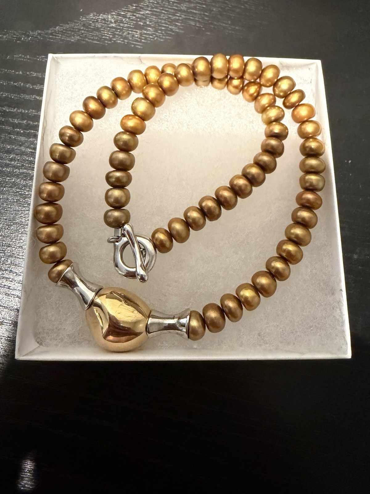 RLM Studio Robert Lee Morris Sterling Silver 925 Brass Pearl Necklace 16″