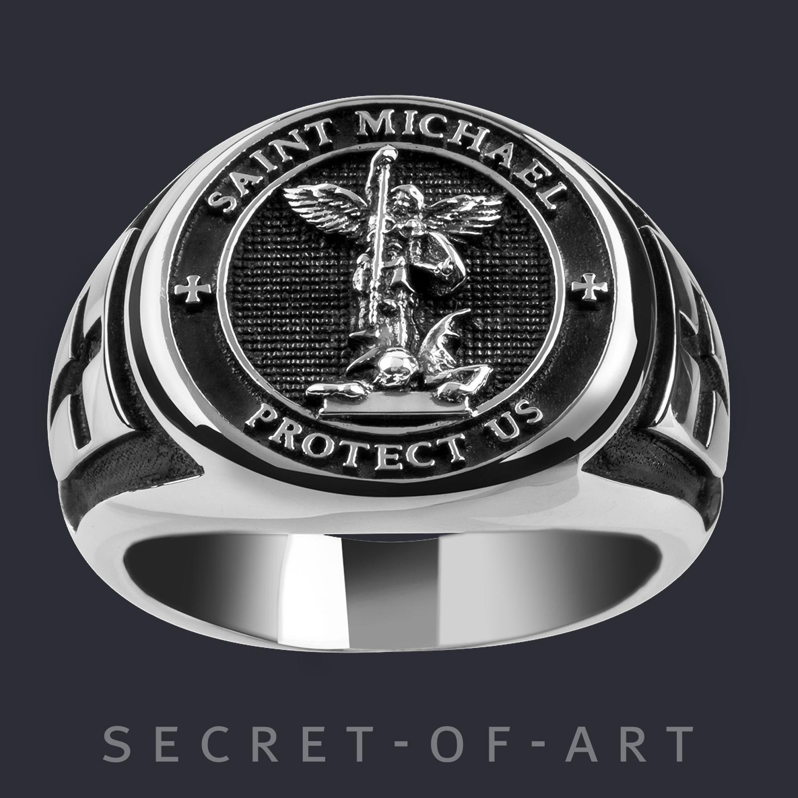 Saint St Michael Ring Archangel Protect Us Catholic Silver 925 size 8-13 US