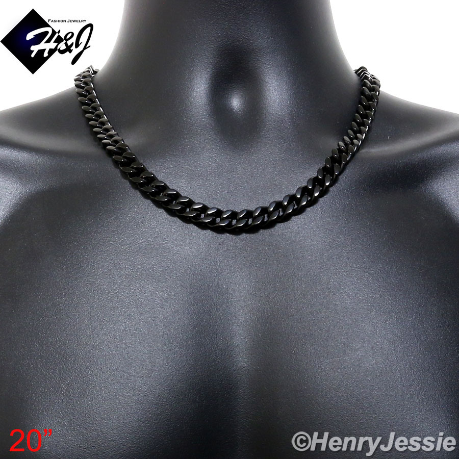 20″MEN Stainless Steel HEAVY WIDE 9mm Black Plated Cuban Curb Link Necklace*140