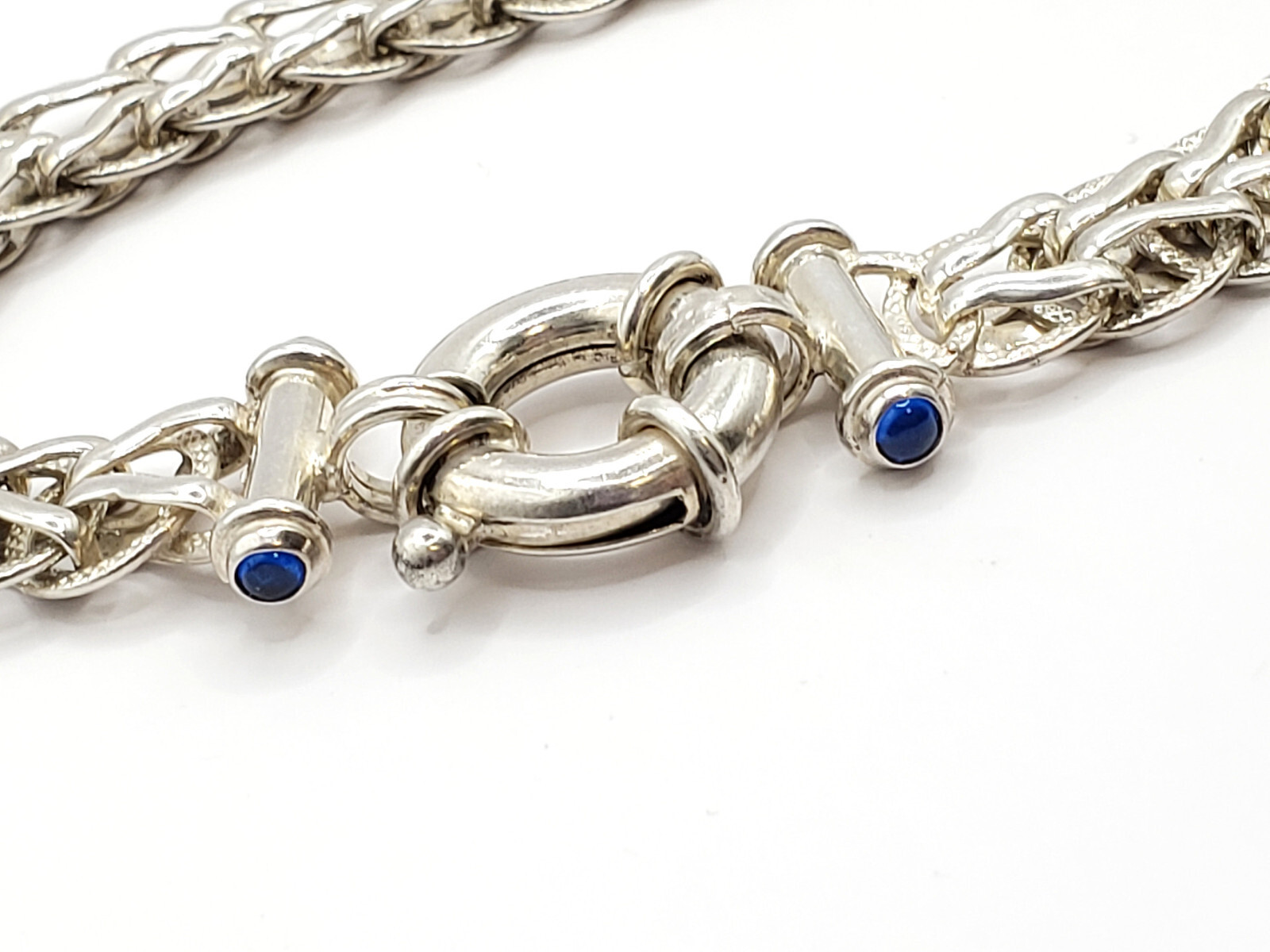 Foxtail Chunky Link Bracelet with Blue Spinel 925 Sterling Silver