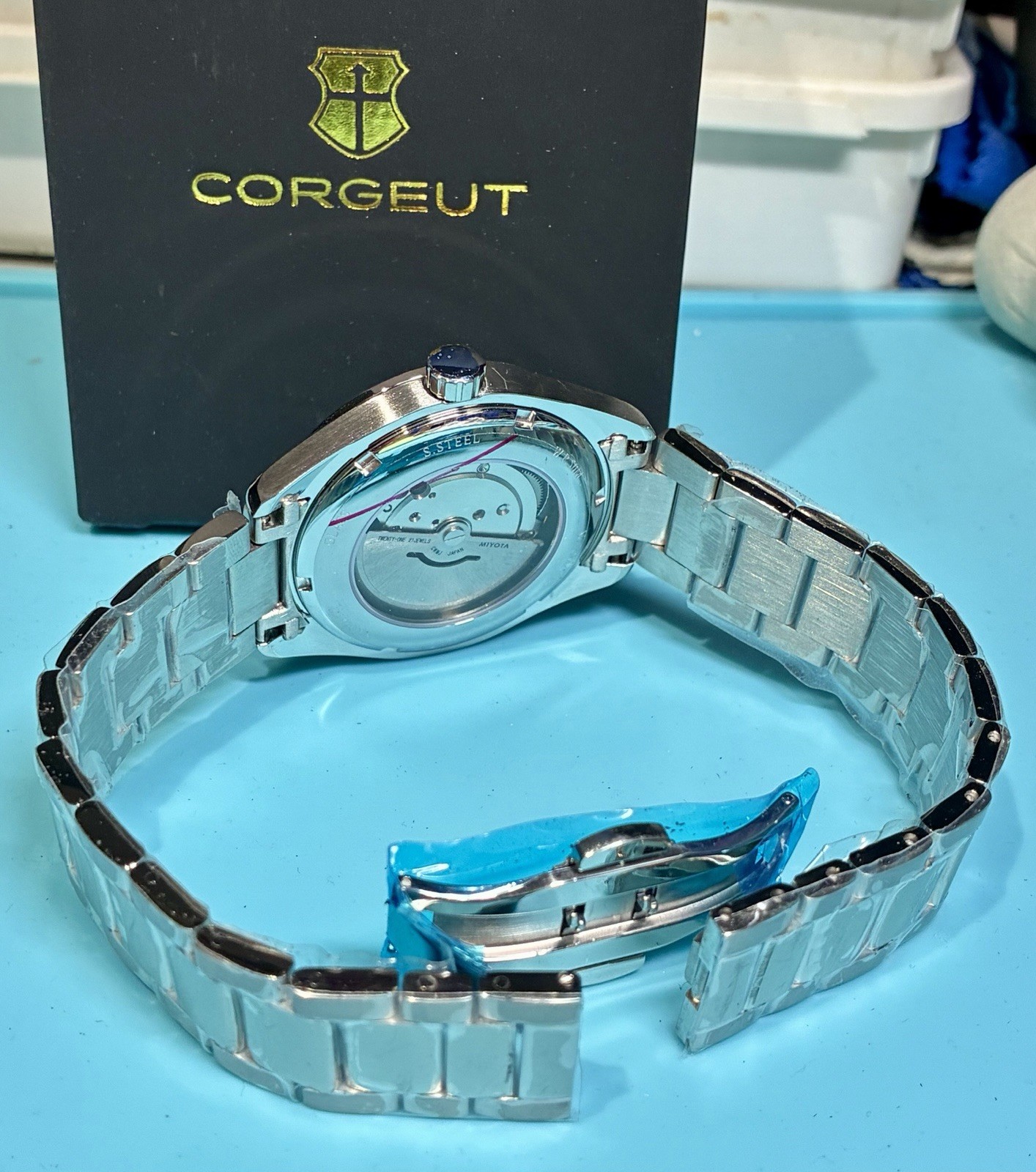 CORGEUT AUTOMATIC SAPPHIRE 41MM BLACK TEAKED DIAL OCEANMASTER STAINLESS STEEL