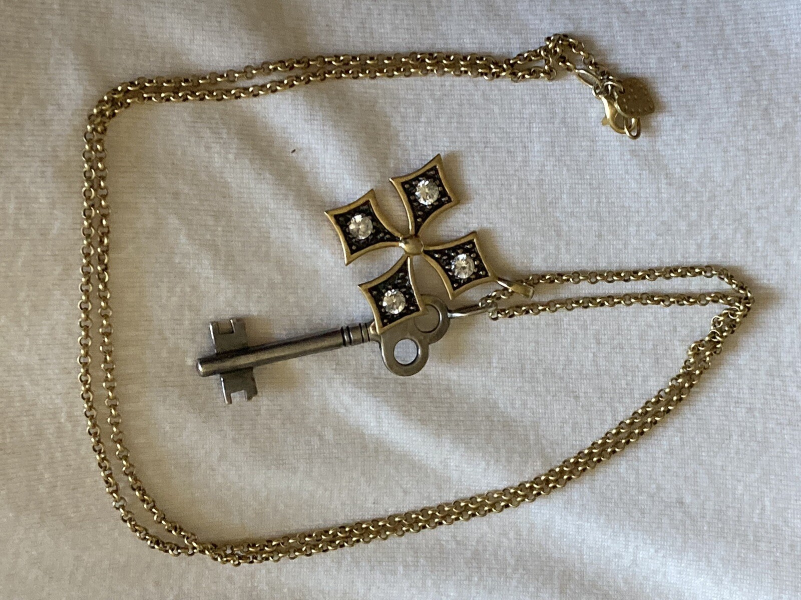 Stella & Dot Liv Multi Charm Necklace Maltese Cross Silver Key From Estate