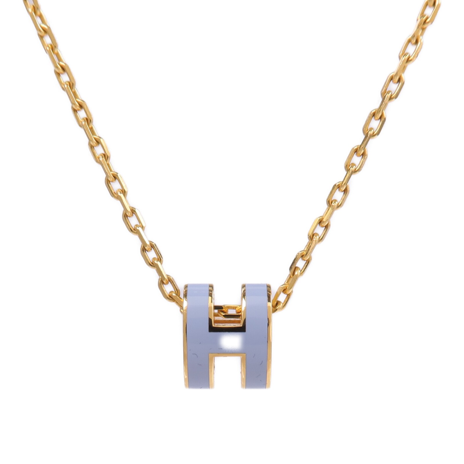 HERMES Mini Pop H Necklace Metal Blue/Gold