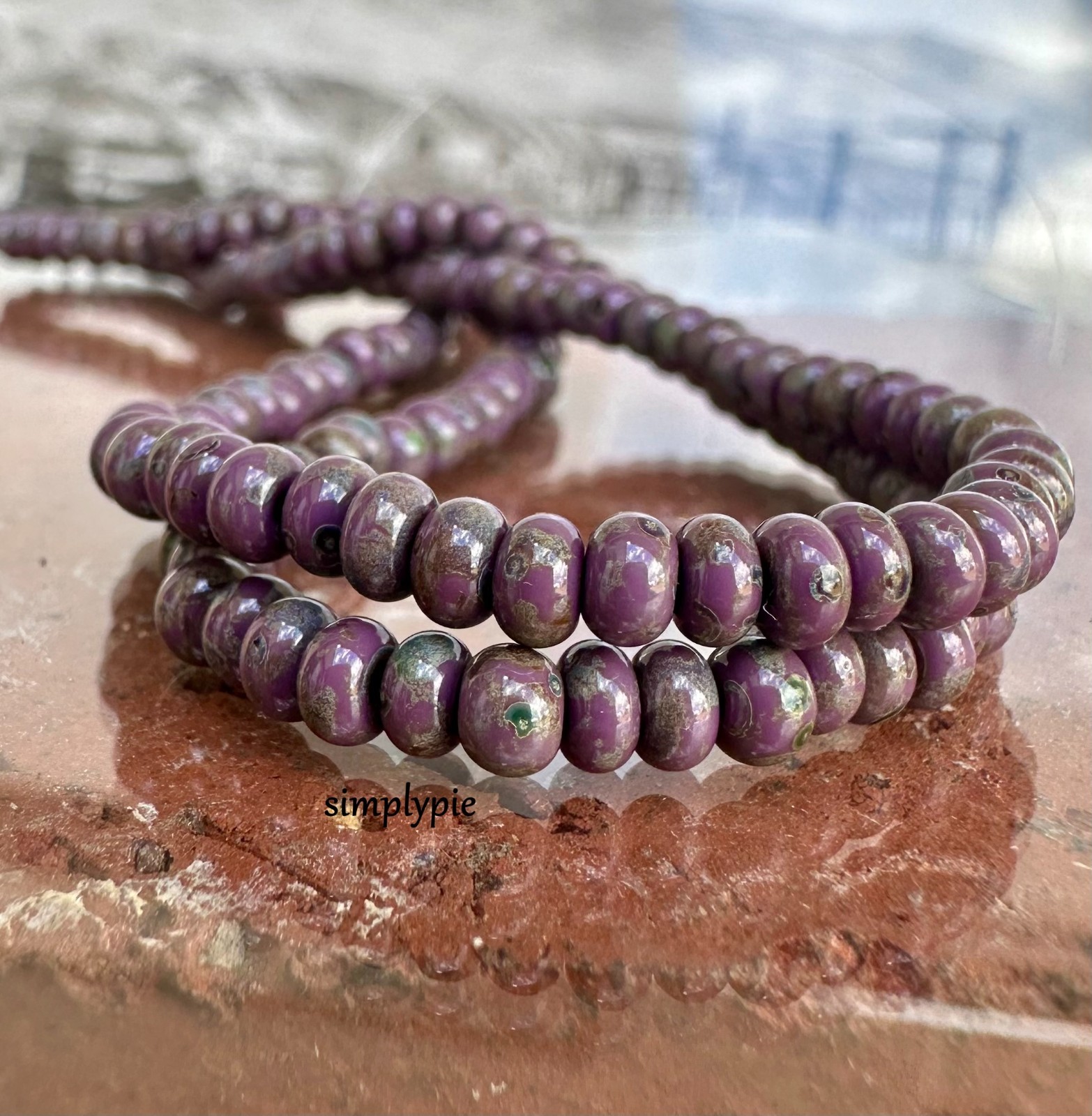 6/0 Czech Aged Lavender Picasso 10-Inch Strand Glass Seed Beads #FRO