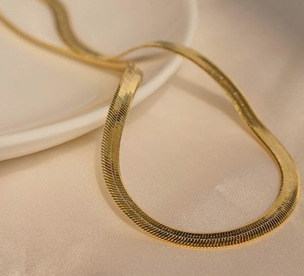 14K Plated Flat Snake Choker Necklace 16″