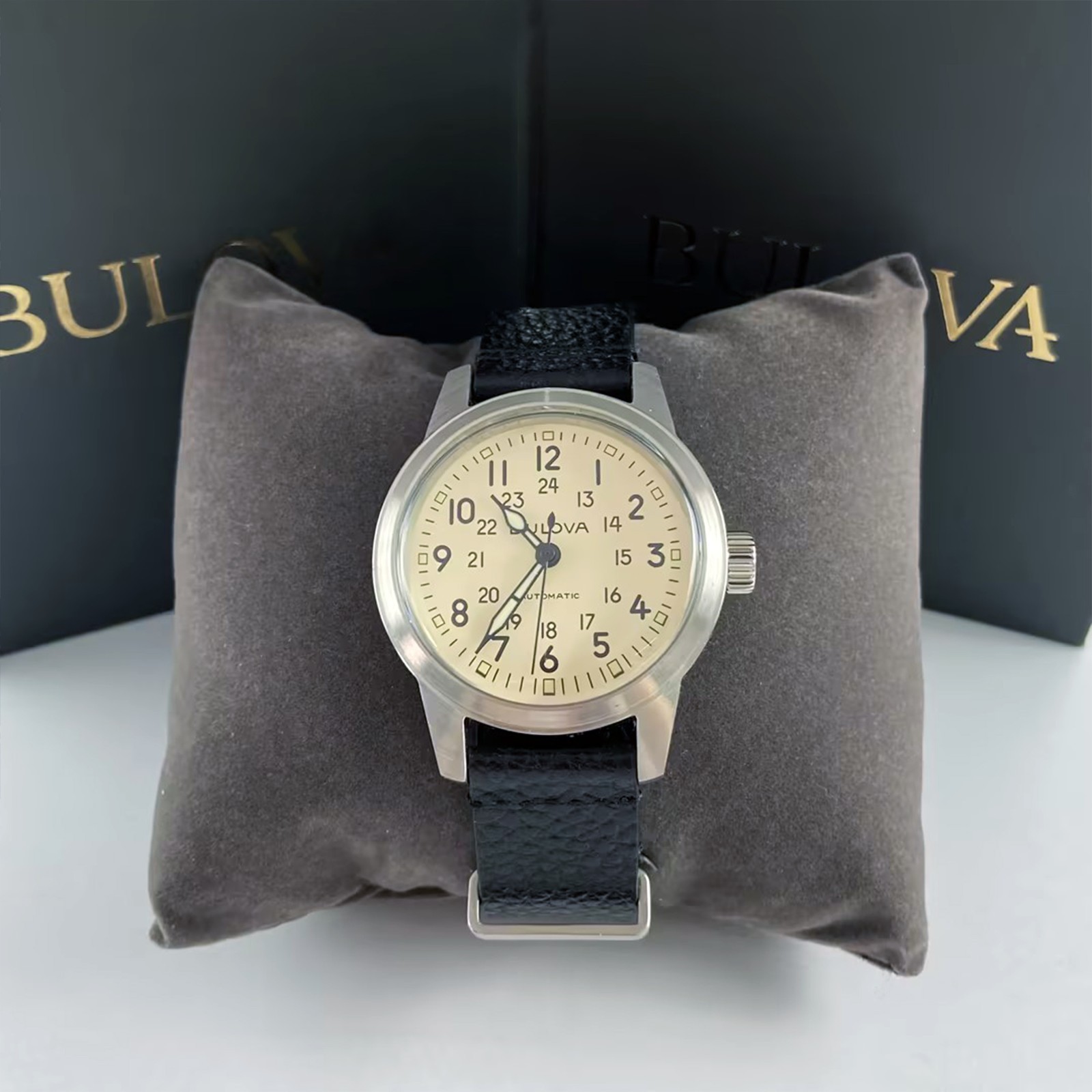 Bulova Special Edition 96A246 White Dial Black Leather Men Automatic Watch 38MM