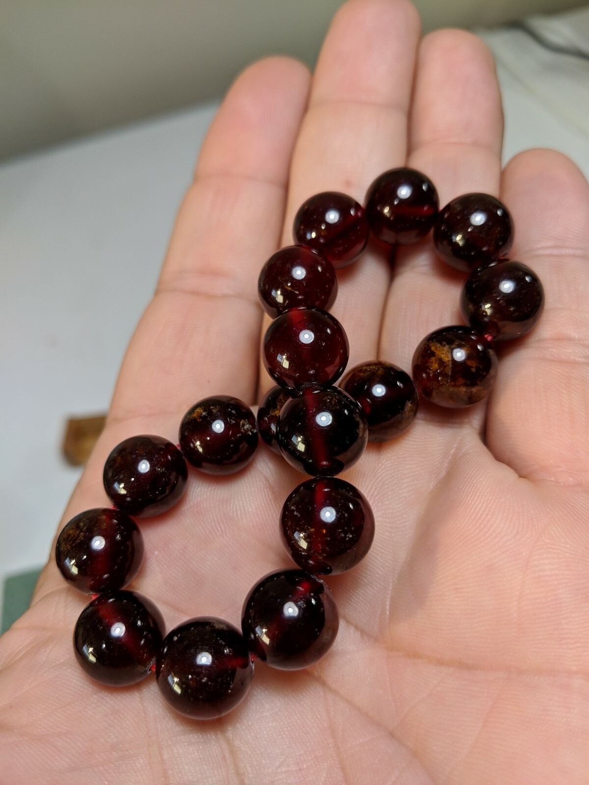 Hessonite GARNET bead bracelet MEN Stretch 12mm 7 7.5 8 8.5 inch