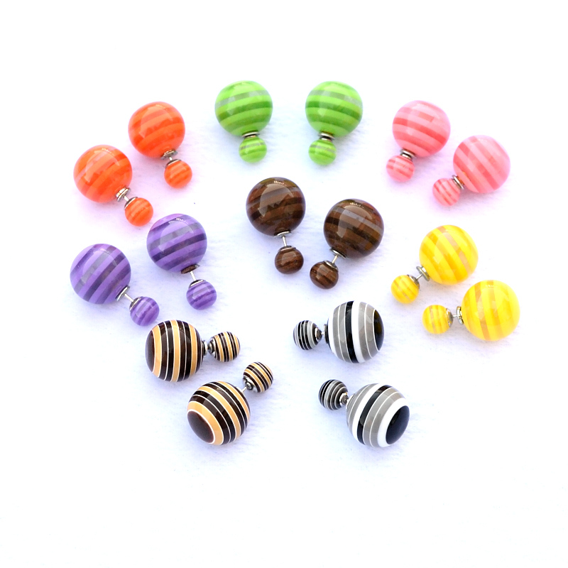 Double sided Multi color Striped Faux Pearl Earring
