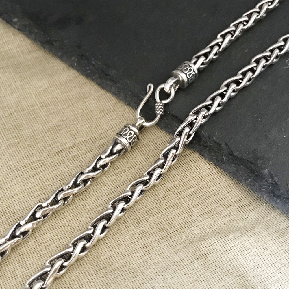 Real S925 Sterling Silver Chain Women Men 6mm Wheat Link Chain Necklace 20-26in