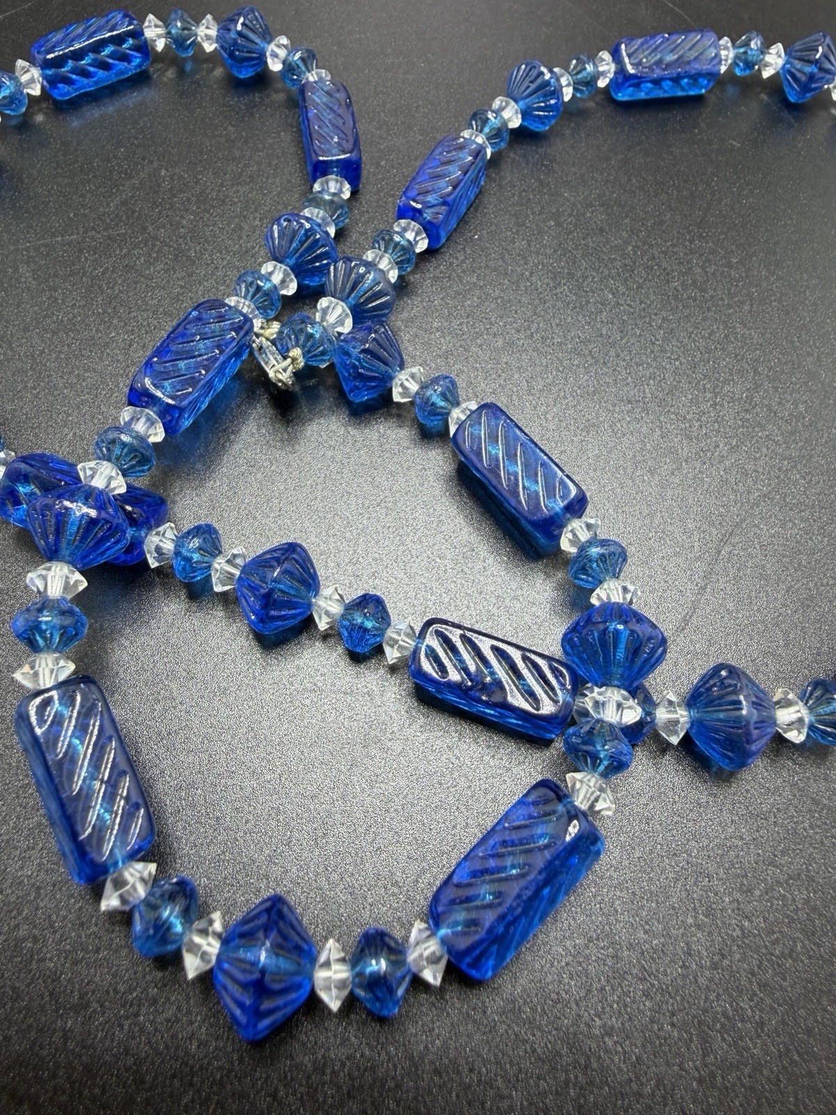 Art Deco Czech Glass Cobalt Blue Necklace