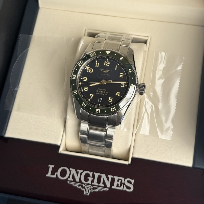 New Longines Spirit Zulu Time 39mm Black Dial GMT Steel Men’s Watch L38024636