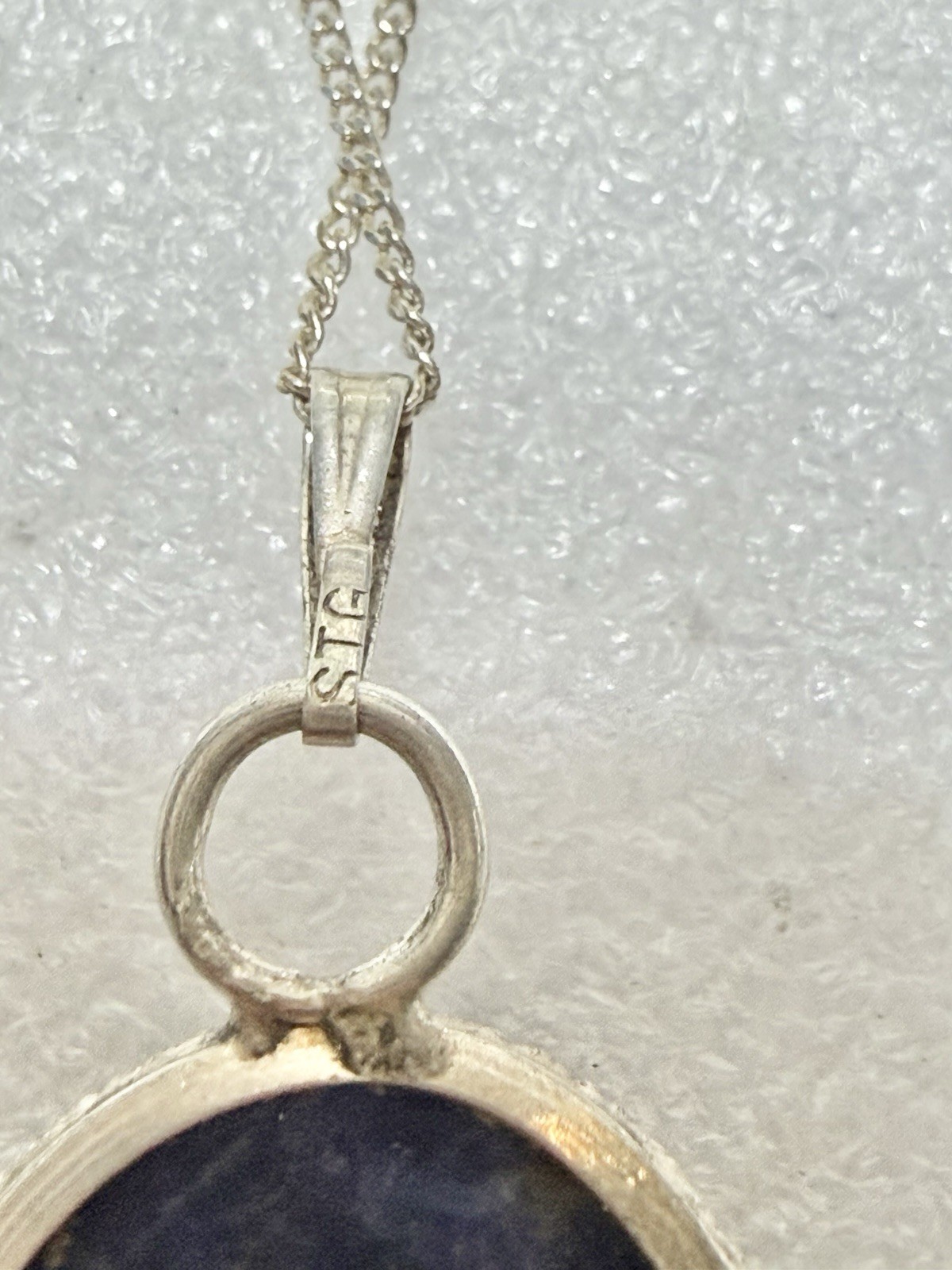 Vintage 925 Sterling Silver & LAPUS LAZULI 1.5” Cab Pendant 18” Necklace 7.68g