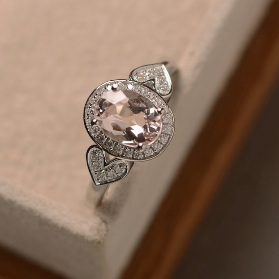 1.65 Ct Oval Cut Natural Morganite Diamond Ring 14K White Gold Ring Size 7