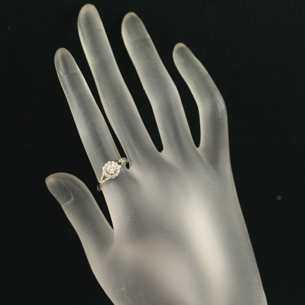 Auth CELINE Ring Diamond 0.26ct/0.16ct Macadam US6-6.25 Pt 900/18K YG