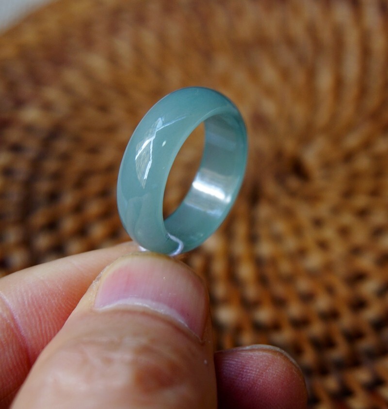 US 8 ,18.1MM Certified Grade A Guatemalan Icy Sky Blue Jadeite Band Ring 2064