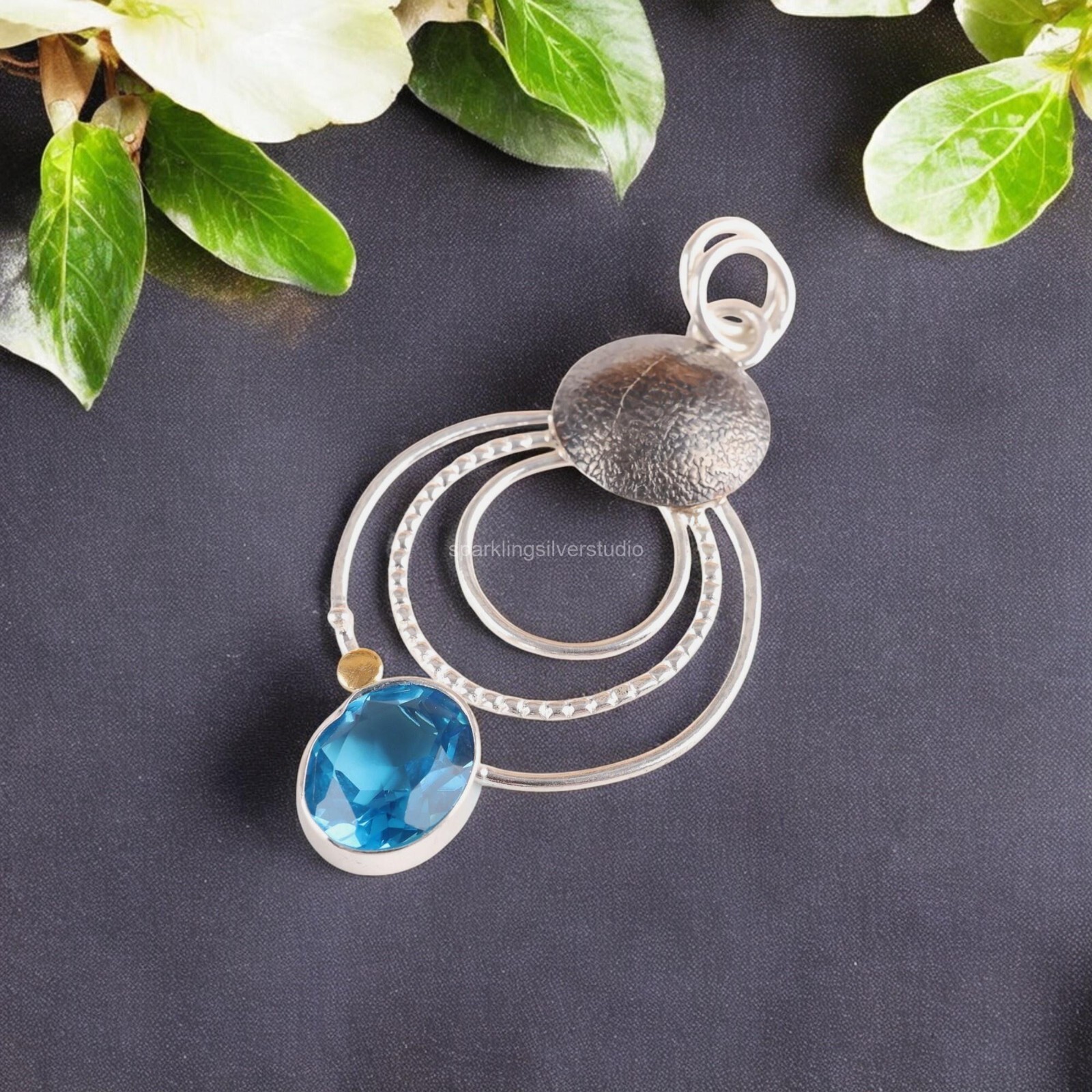 Swiss Blue Topaz Gemstone Jewelry 925 Silver Handmade Ring 2.32″ For Mother