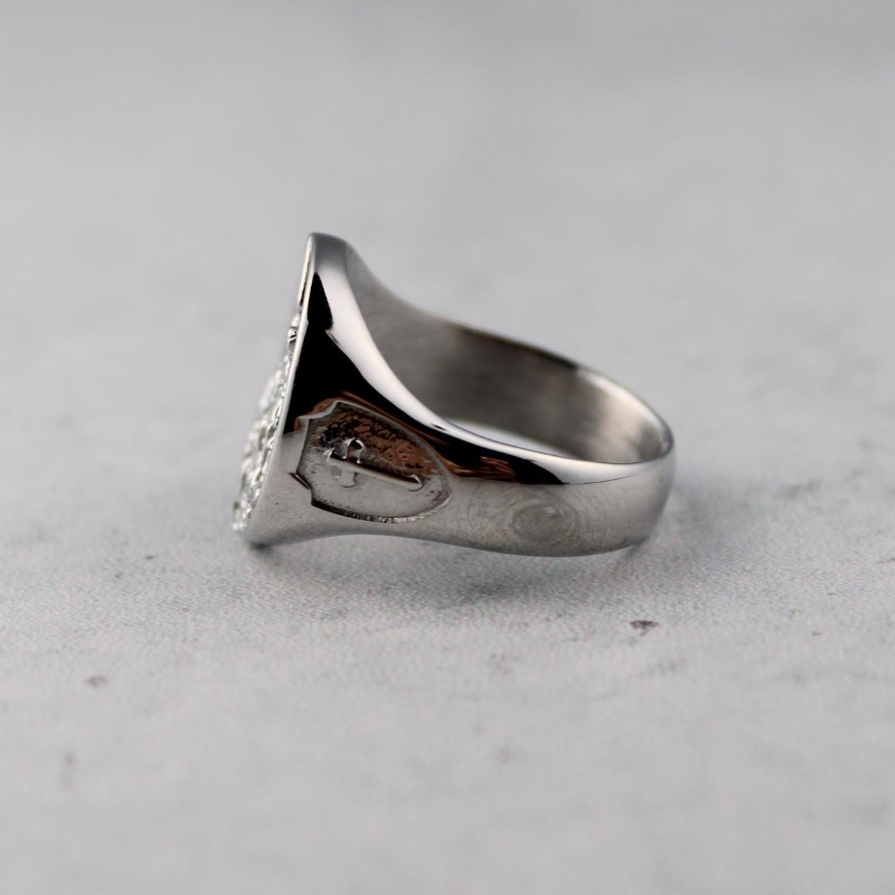 Silver Saint Michael Signet Ring Circle Cross Stainless Steel