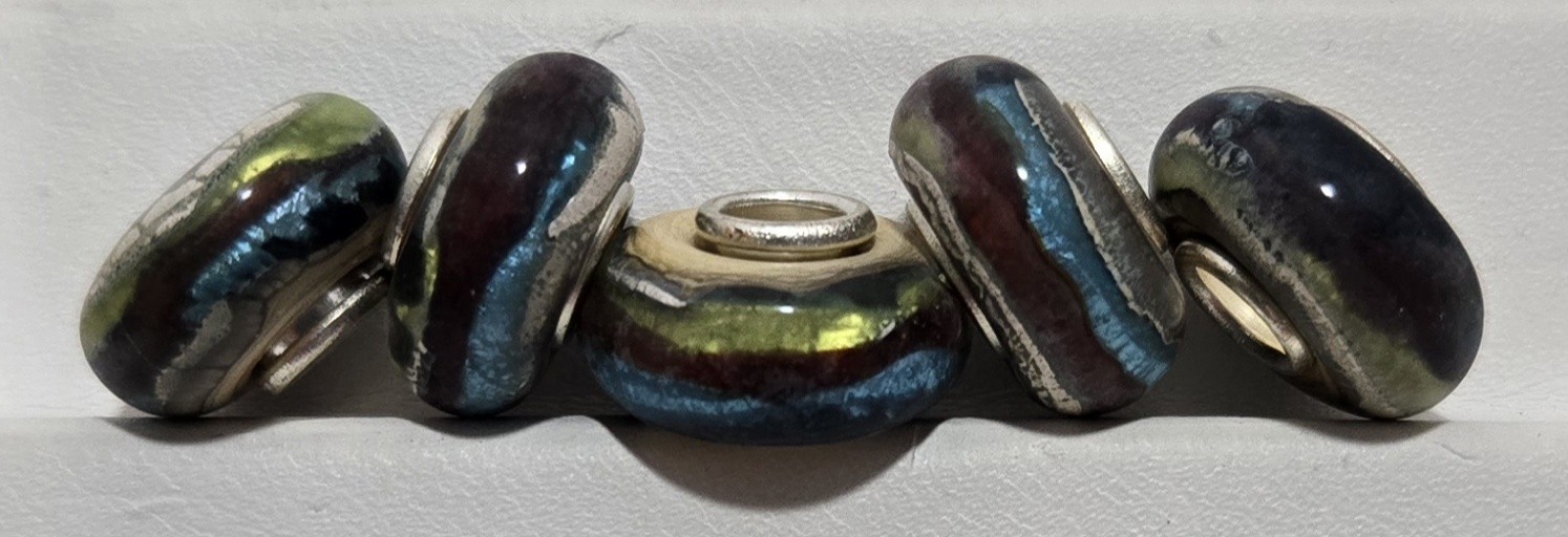 Glass Beads Large Hole Charm Lot of 5 – Green, Blue & Brown – NWOT