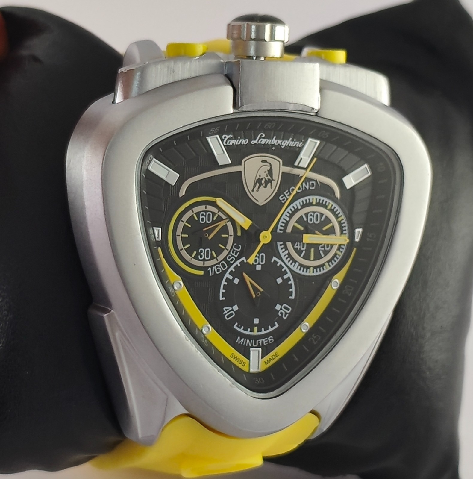 Lamborghini Chronograph Black Dial All Working Men Wristwatch Rubber Band