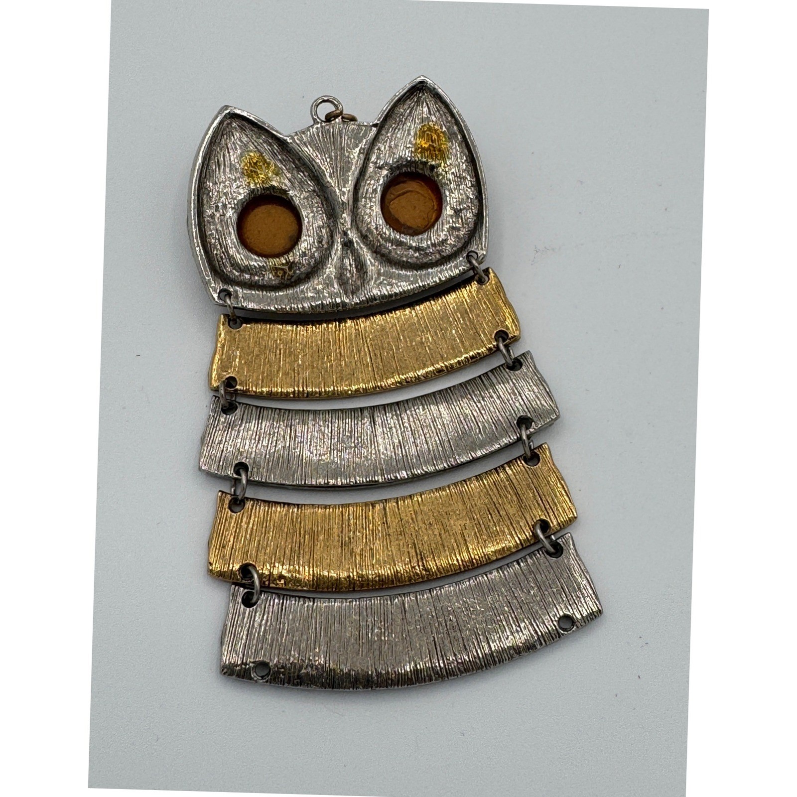 Park Lane Vintage Articulated Owl Pendant Silver Gold Tone Amber Eyes No Chain