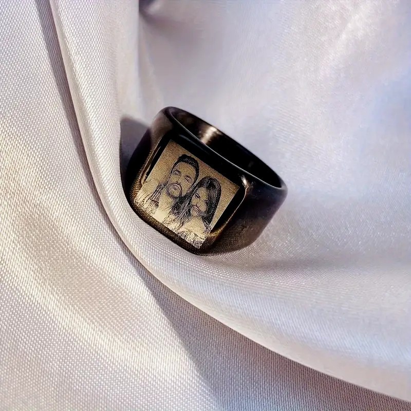 Personalized Photo Stainless Steel Ring Jewelry Custom Engraved Couple Gift
