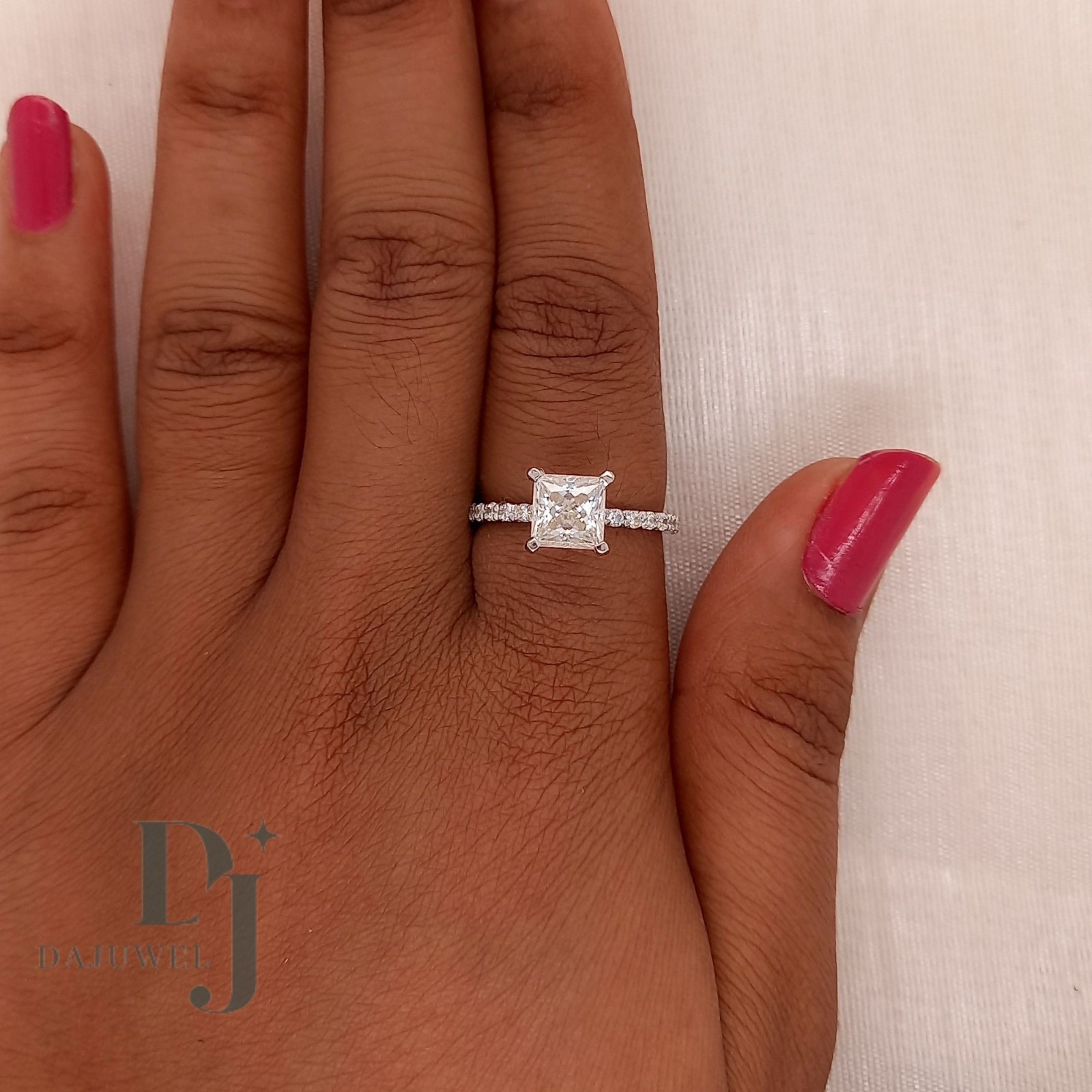 Solid 14k White Gold Moissanite Solitaire Engagement Ring Princess Cut 1.50 CT