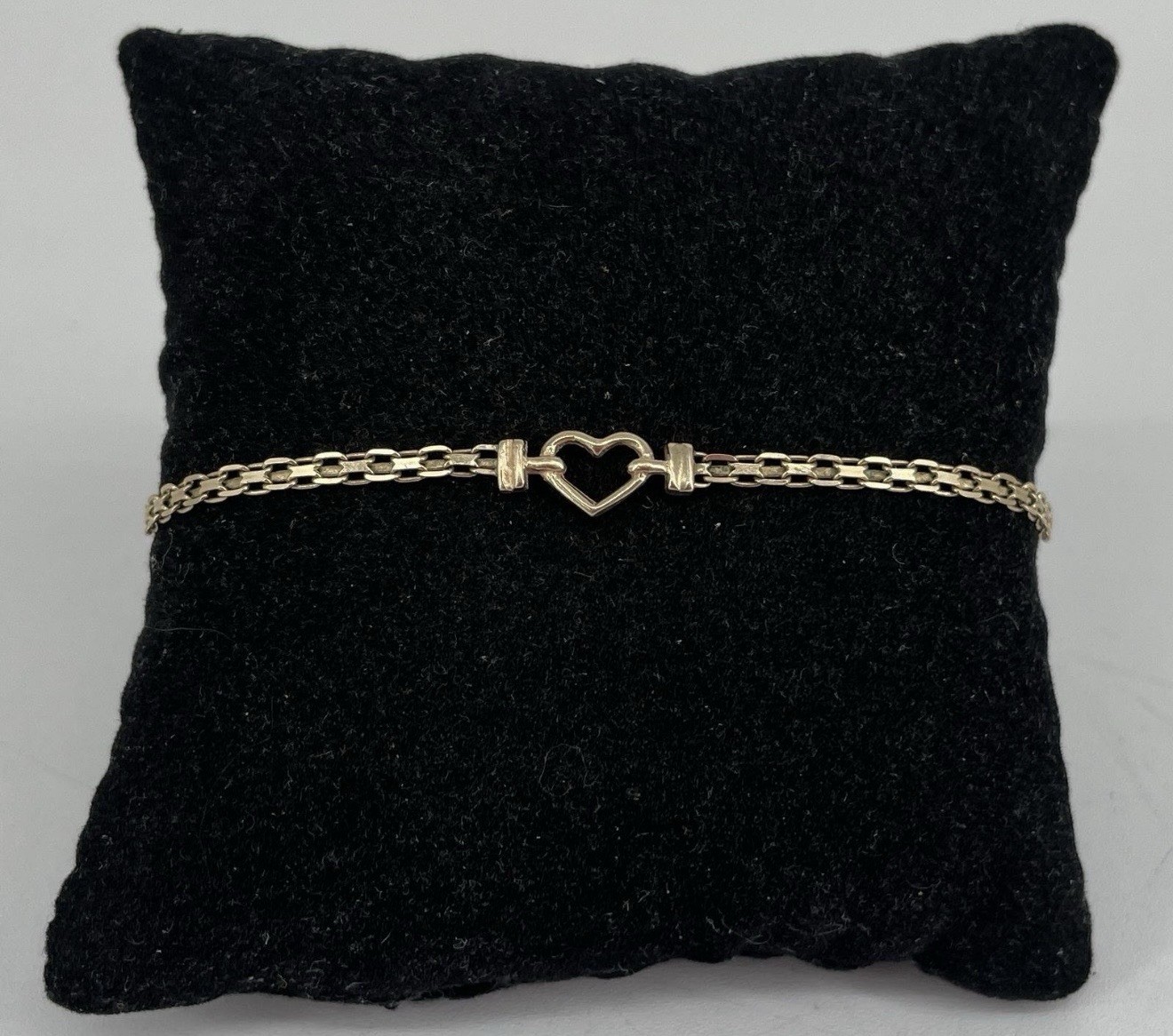 10K Solid Yellow Gold Ankle Bracelet Open Heart Link, 9in, Lobster Clasp