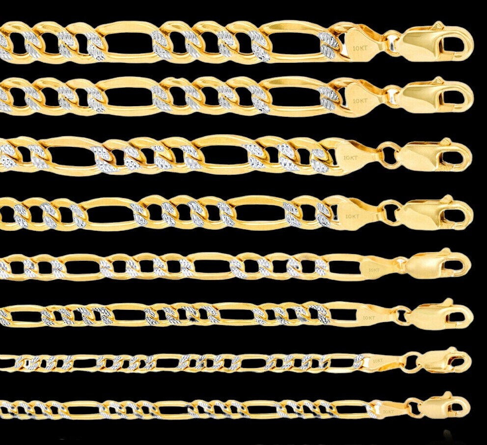 Real 10k Gold Chain Figaro Link Necklace 3.5mm-9mm, Men Women 18″-30″ Inch, 10kt