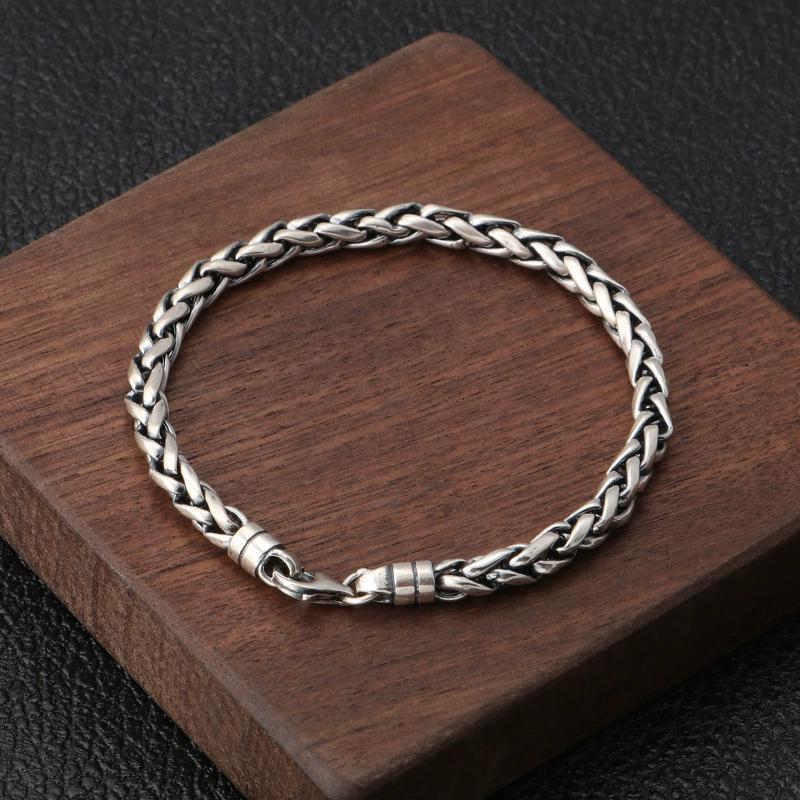 Solid S925 Sterling Silver Chain 5mm Wheat Link Bracelet 13-14g 7.9inch