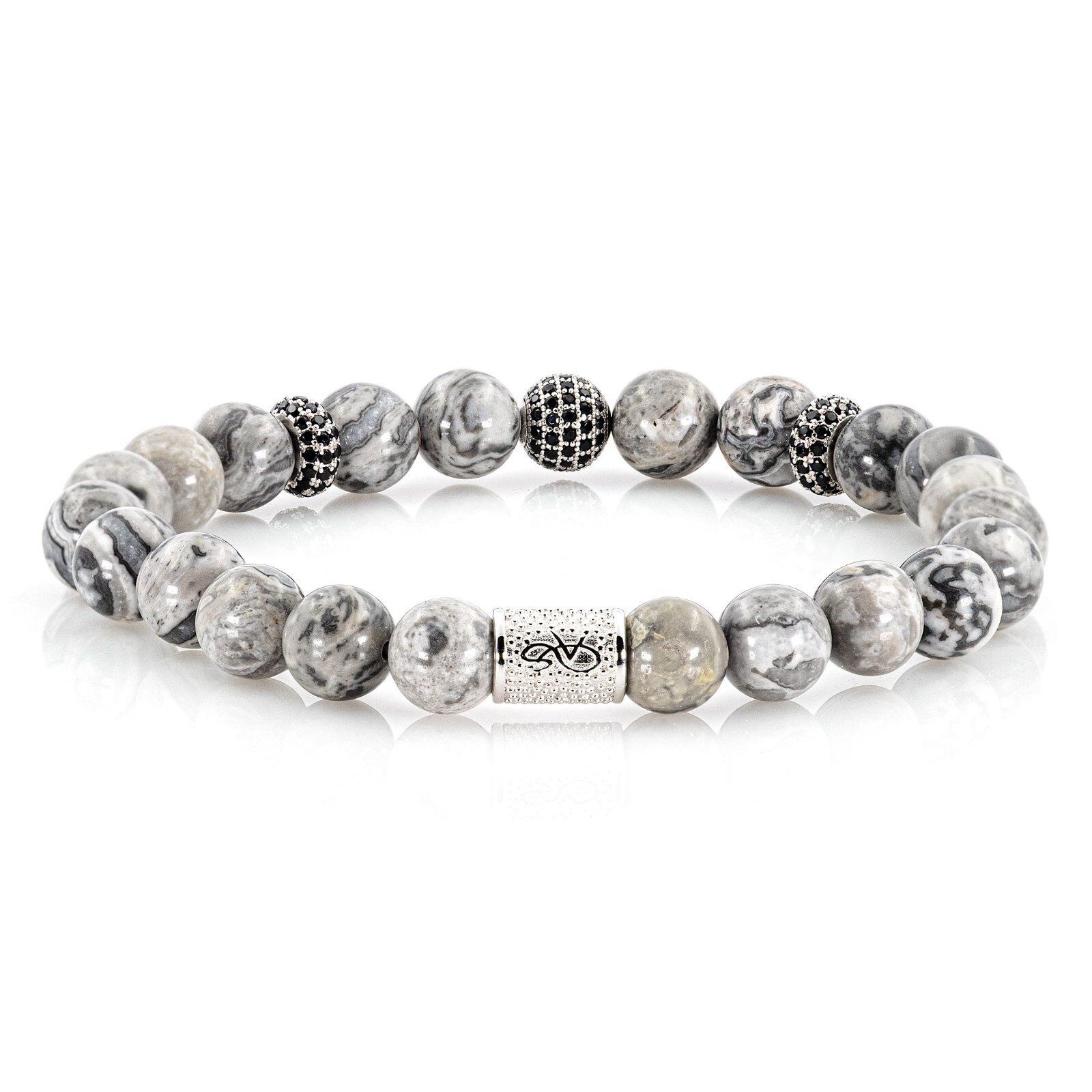Jasper 925 Sterling Silver Bracelet Bracelet Beaded Bracelet Zircon 8mm Beads